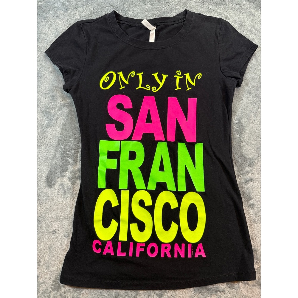 Reserved San Francisco California Neon Graphic Tee Shirt Black Short Sleeve Sz M